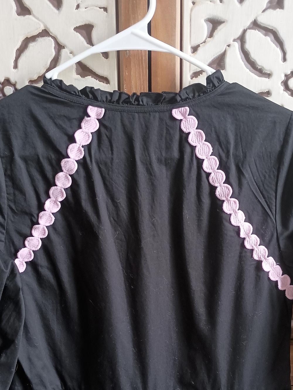 Crosby By Mollie Burch Black, Pink & Tan Tiered Women's Dress with Scallop Trim - Picture 8 of 10